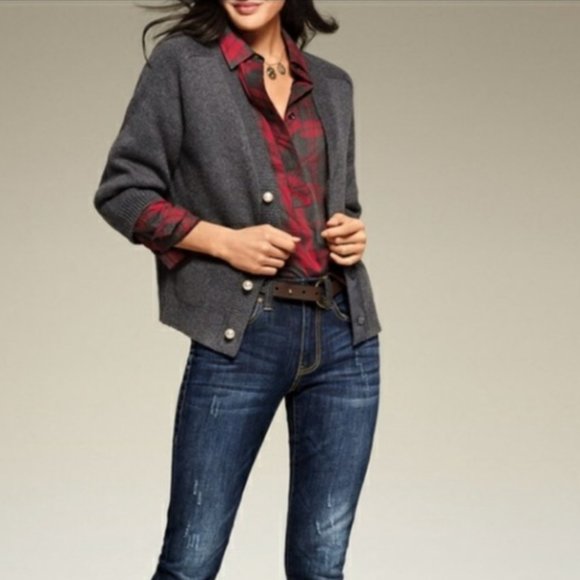 CAbi Tops - CAbi Red & Gray Cunningham Hunting Plaid Blouse